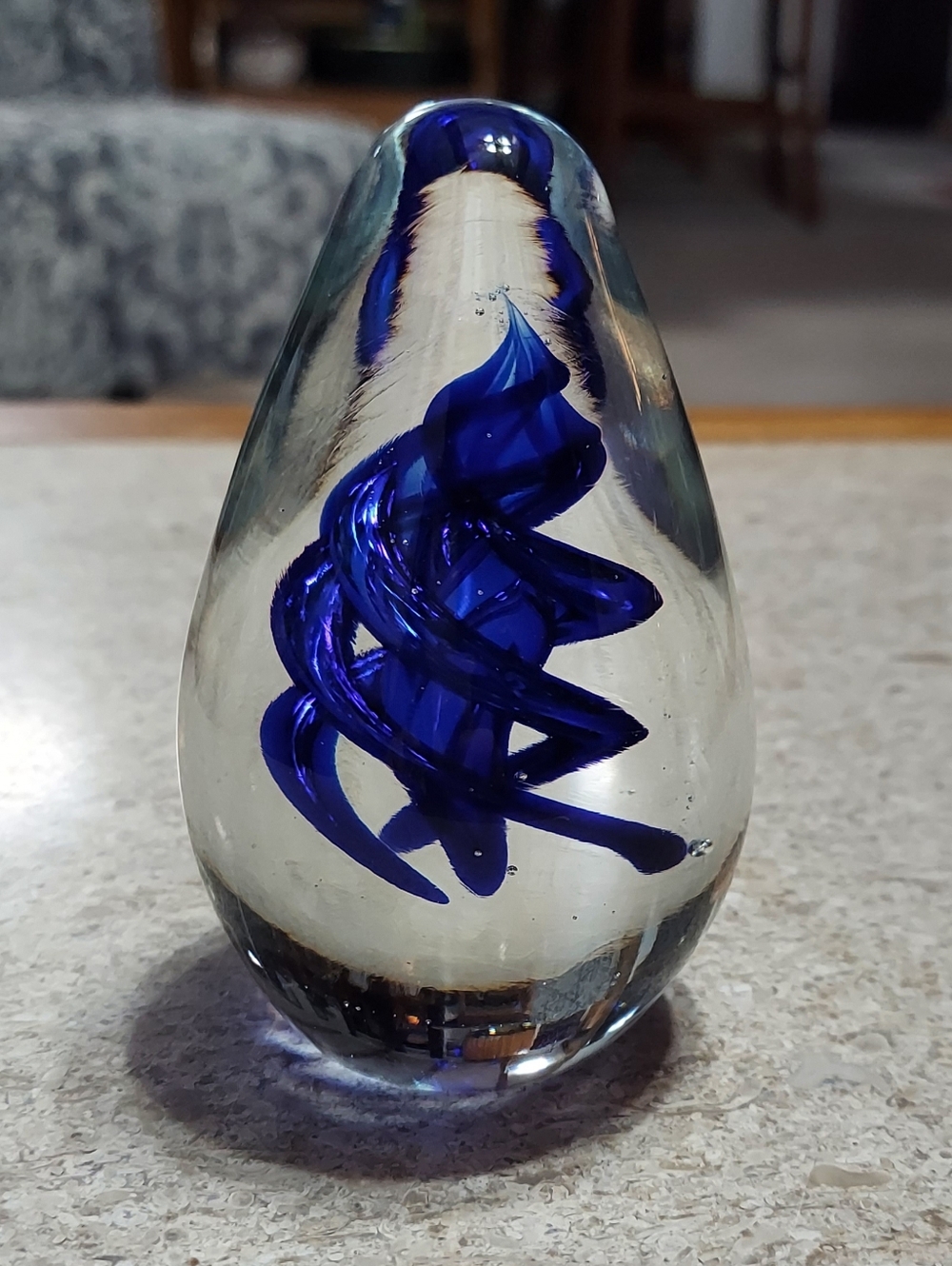 Blue Swirl Glass Art Paperweight - Decorative Home Accent